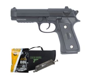 Pistola Airsoft Spring PT92 V22 Vigor 6mm + Speedloader + BB's Rossi 0.12g + Capa LC