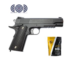 Pistola Airsoft Spring Vigor 1911 V13 Black Full Metal 6mm + Airsoft BBs 0.12g Rossi + Alvos