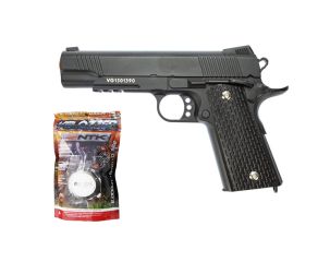 Pistola Airsoft Spring Vigor 1911 V13 Black Full Metal 6mm + Airsoft BBs 0.12g Velozter 2000 Um