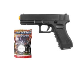 Pistola Airsoft Spring Full Metal Glock GK-V20 6mm + Airsoft BBs 0.12g Velozter 2000 Um