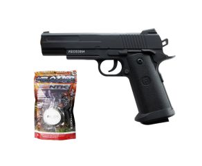 Pistola Airsoft Spring 1911 V18 Vigor + Airsoft BBs 0.12g Velozter 2000 Um