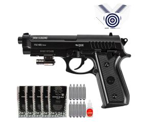 Pistola de Pressao Beretta PT92 CO2 NBB 4.5mm QGK + Mira Laser + Esferas + CO2 + Oleo + Alvos