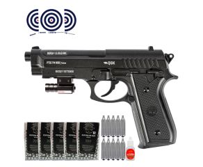 Pistola Beretta PT92 Full Metal CO2 NBB 4.5mm QGK + Mira Laser + Esferas + CO2 + Oleo + Alvos
