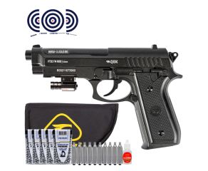 Pistola Beretta PT92 Full Metal CO2 NBB 4.5mm QGK + Capa + Mira Laser + Esferas + CO2 + Oleo + Alvos