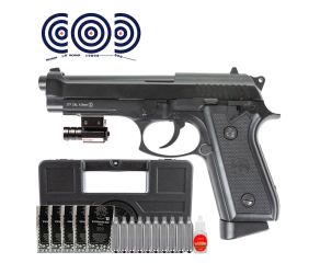 Pistola CO2 Blowback PT92 KWC 4.5mm Full Auto + Case + Mira Laser + Esferas + CO2 + Oleo + Alvos