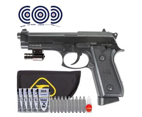 Pistola CO2 Blowback PT92 KWC 4.5mm Full Auto + Capa + Mira Laser + Esferas + CO2 + Oleo + Alvos