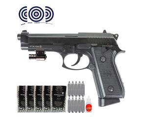 Pistola de Pressao CO2 Blowback PT92 KWC 4.5mm Full Auto + Mira Laser + Alvos