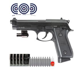 Pistola CO2 Blowback PT92 KWC 4.5mm Full Auto + Mira Laser + Esferas + CO2 + Oleo + Alvos