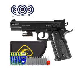 Pistola CO2 Colt 1911 NBB 4.5mm QGK + Capa Combat + Esferas Rossi + Mira Laser + CO2 + Oleo + Alvos