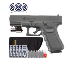 Pistola CO2 Glock G11 Rossi 4.5mm + Capa Rossi + Mira Laser + Esferas Rossi + CO2 + Oleo + Alvos