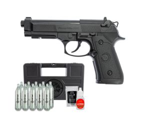 Pistola Co2 GNB Beretta M9 Rossi 6mm + Esfera de Aco 500Un + CO2 Crosman + Maleta + Oleo