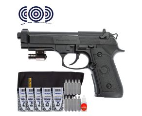 Pistola CO2 GNB Beretta M9 Rossi 6mm + Capa Combat + Mira Laser + Esferas + CO2 + Oleo + Alvos