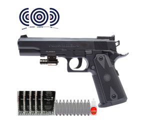 Pistola CO2 Rossi 1911 Tactical PowerWin 304 6mm + Esferas + Mira Laser + CO2 + Oleo + Alvos