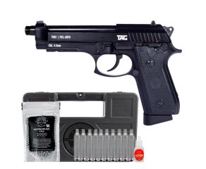 Pistola de Pressão CO2 TAG PT92 Blowback Full Metal + Cilindros Co2 + Óleo + Esferas de aço + Maleta