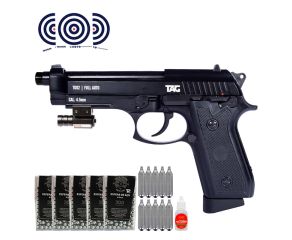 Pistola CO2 TAG TG 92 KWC PT92 Full Metal Auto 4.5mm +  Mira Laser + Esfera + CO2 + Oleo + Alvos