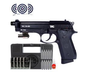 Pistola CO2 TAG TG KWC PT92 Full Metal + Maleta Rigida + Mira Laser + Esferas + CO2 + Oleo + Alvos