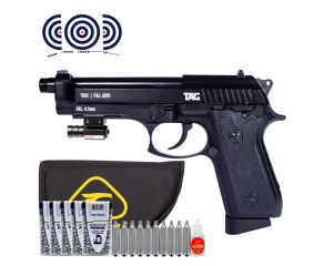 Pistola CO2 TAG TG KWC PT92 Metal Auto 4.5mm + Capa + Mira Laser + Esferas + CO2 + Oleo + Alvos