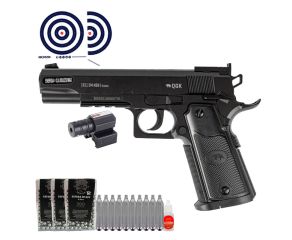 Pistola de Pressao Colt 1911 Co2 NBB 4.5mm QGK + Esfera + Oleo + Cilindro Co2 + Mira Laser + Alvos