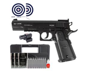 Pistola de Pressao Colt 1911 Co2 NBB 4.5mm QGK + Oleo + Co2 + Mira Laser + Case + Esfera + Alvos