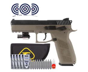 Pistola CZ P-09 Dual Tone Co2 4.5mm + Capa Combat + Mira Laser + Esferas Rossi +  CO2 + Oleo + Alvos