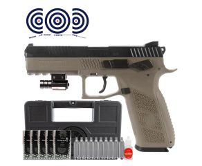 Pistola CO2 CZ P-09 Dual Tone Blowback 4.5mm + Case LC + Mira Laser + Esferas + CO2 + Oleo + Alvo +