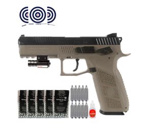 Pistola de Pressao CZ P-09 Dual Tone Co2 Blowback 4.5mm + Mira Laser + Esferas + CO2 + Oleo + Alvos