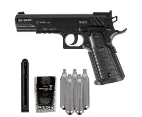 Pistola de Pressão 1911 NBB 4.5mm QGK + Magazine + Esferas de aço + Co2