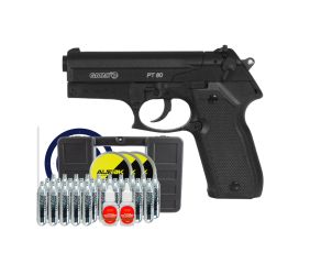 Pistola Co2 Gamo PT80 4,5mm Black + Chumbinho Aurok 250un + Co2 Gamo + Maleta Rígida + Óleo + Alvo