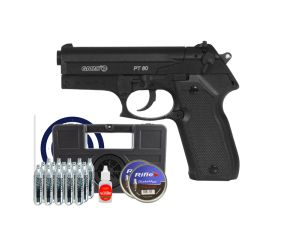 Pistola Co2 Gamo PT80 4,5mm Black + Chumbinho Rifle 250Un + Co2 Gamo + Maleta Rígida + Óleo + Alvo