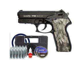 Pistola Co2 Gamo PT80 Dark 4.5mm + Chumbinho Rifle 250Un + Co2 Gamo + Maleta Rígida + Óleo + Alvo