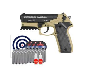 Pistola Co2 Gamo PT80 Desert 4.5mm + Chumbinho Gamo Pistol Cup 250 Un + Co2 + Óleo + Alvo