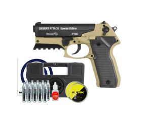 Pistola Co2 Gamo PT80 Desert 4.5mm + Chumbinho Aurok Olympic Match + Co2 + Maleta + Óleo + Alvo