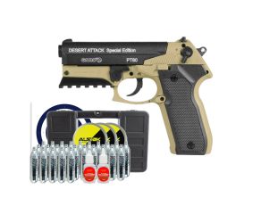 Pistola Co2 Gamo PT80 Desert 4.5mm + Chumbinho Aurok 250un + Co2 Gamo + Maleta Rígida + Óleo + Alvo