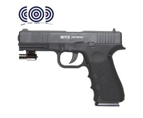 Pistola de Pressao Co2 Glock W119 BlowBack 4.5mm + Mira Laser + Alvos