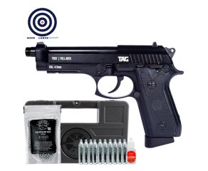 Pistola de Pressão CO2 TAG PT92 Blowback Full Metal + Óleo + CO2 + Esferas + Maleta + Alvos