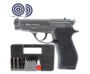 Pistola de Pressão CO2 W301 Metal Wingun 4.5mm + Case Rígido + Esferas + Óleo + CO2 + Alvos