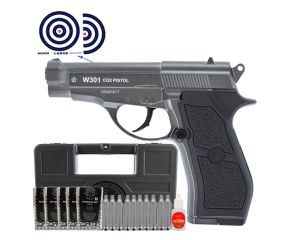 Pistola de Pressão CO2 W301 Metal Wingun 4.5mm + Case Rígido + Esferas + CO2 + Óleo + Alvos