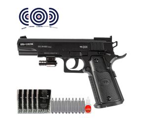Pistola de Pressao Colt 1911 CO2 NBB 4.5mm QGK + Esferas + Mira Laser + CO2 + Oleo + Alvos