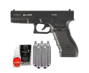 Pistola de Pressão G17 NBB 4.5mm QGK + Esferas de Aço + Co2 + Óleo de Silicone