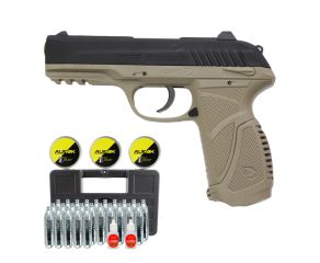 Pistola de Pressão Gamo PT85 4.5 CO2 Blowback Desert + Chumbinho 4.5mm + CO2 Gamo + Case Rígido