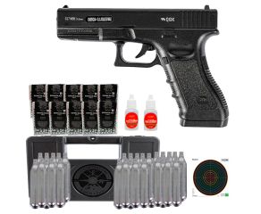 Pistola Glock G17 NBB 4.5mm + 30 Cilindros Co2 + 10 Esferas de Aço + Maleta + 50 Alvos + 2 Óleos