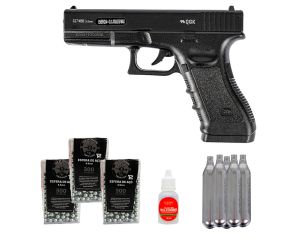 Pistola Glock G17 NBB 4.5mm + 3 Esferas de Aço + Óleo Silicone + 5 Cilindros Co2