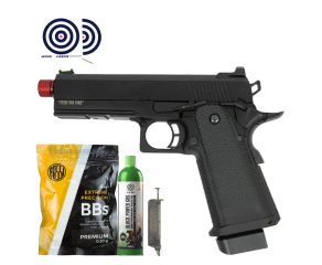 Airsoft GBB 1911 Black Whisper Blowback Full Metal TAG + Speedloader + Green Gas + BBs 0.20 + Alvos