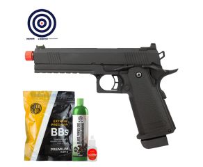 Airsoft GBB 1911 Black Devil 5.1 Hi-Capa Rossi + Green Gás + BBs 0.20g + Óleo + Alvos