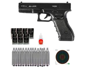 Pistola Glock G17 NBB 4.5mm + 15 Cilindros Co2 + 7 Esferas de Aço + Óleo Silicone + 10 Alvos