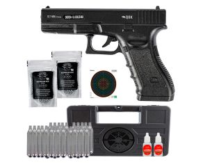 Pistola Glock G17 NBB 4.5mm + 2 Esferas de Aço + 2 Óleos + 25 Cilindros Co2 + Maleta + 10 Alvos