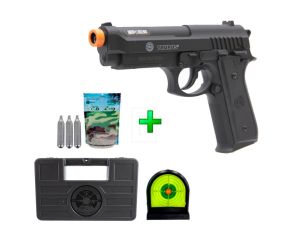 Pistola Airsoft Co2 PT92 ABS Cybergun + Alvo + Munição +  Maleta + Cilindros