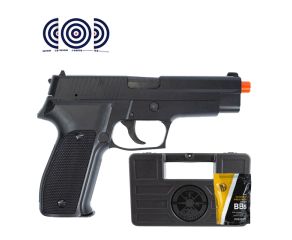 Pistola Airsoft Spring HS 226-QGK + Maleta + Airsoft BBs 0.12 Rossi + Alvos