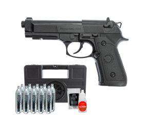 Pistola Co2 GNB Beretta M9 Rossi 6mm + Esfera de Aço 500Un + CO2 Gamo + Maleta + Óleo