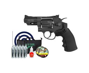 Revólver Co2 Gamo PR725 2,5" 4.5mm + Chumbinho Gamo Magnum 250 Un + CO2 Gamo + Óleo + Capa + Alvo